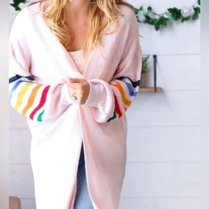 The Be Brand Rainbow Stripe Bubble Sleeve Open Sweater Cardigan